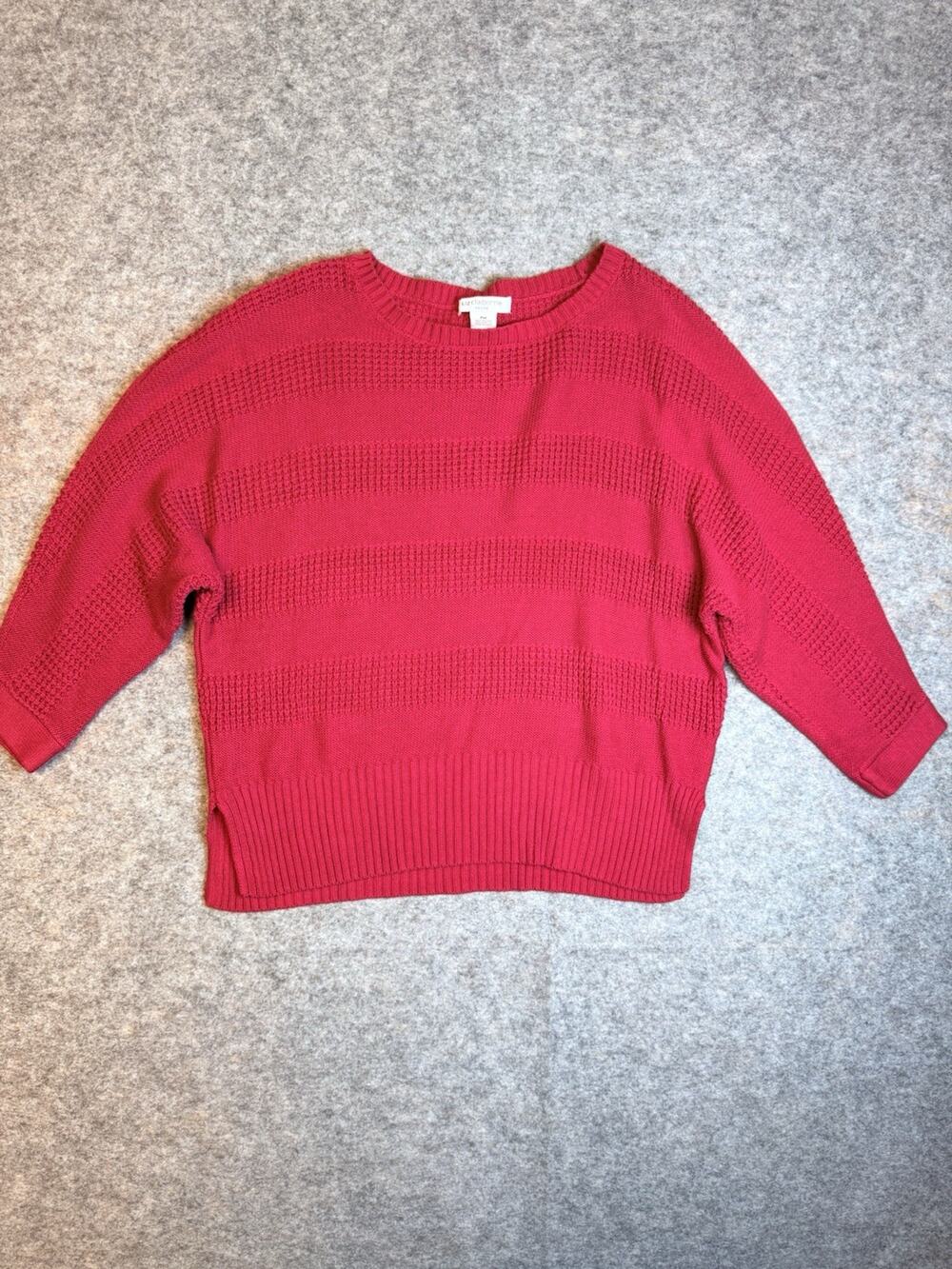 Liz Claiborne Knit Sweater Top Womens Red Petite PM Long Sleeve Crewneck